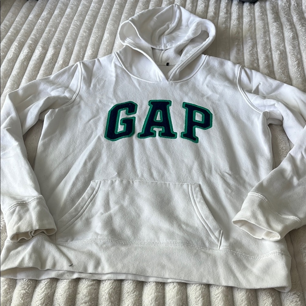 GAP White Hoodie with Dark Green Lettering